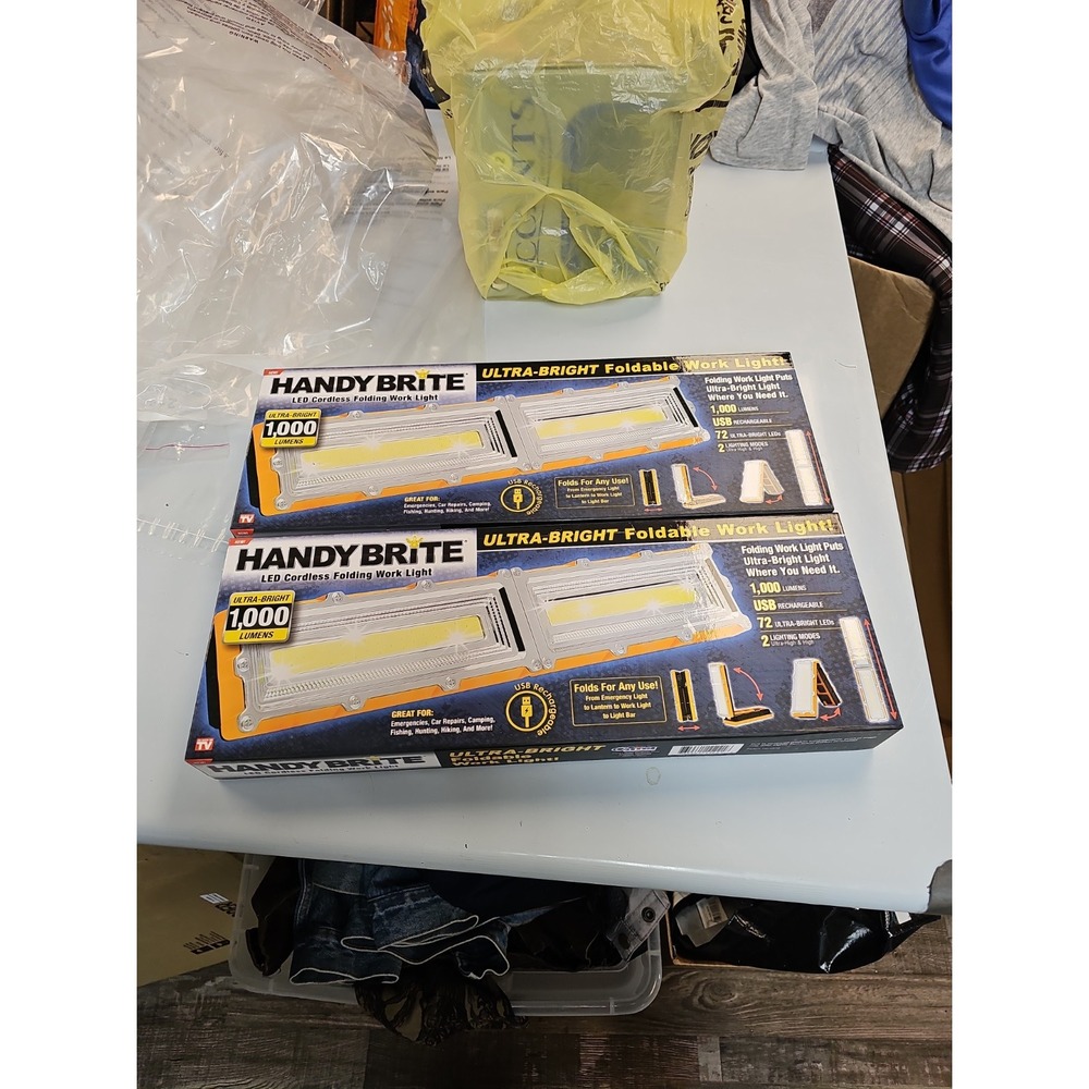 (2) HANDYBRITE Ultra-Bright Foldable Work Lights 1000 Lumens USB Recharge